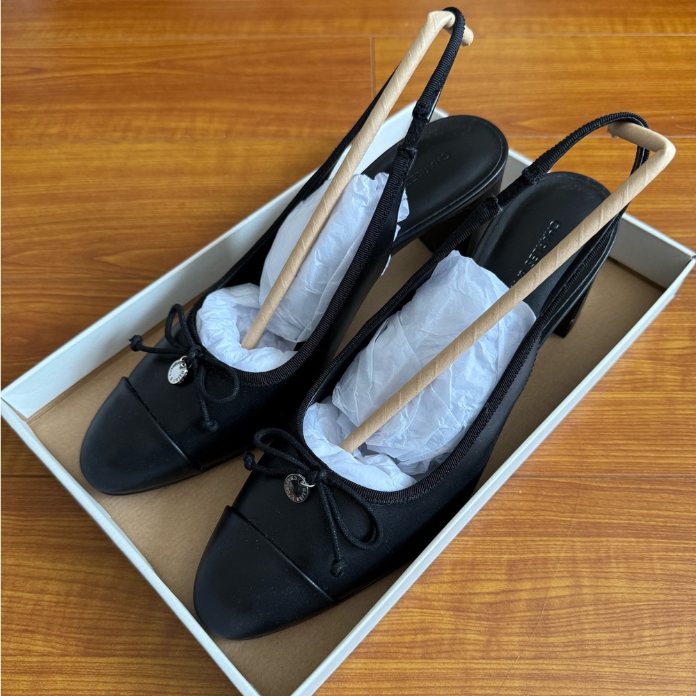 NEW! Charles & Keith Black Cap-Toe Slingback Pumps